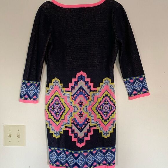 Flying Tomato Quarter Sleeve Vneck Boho Sweater Dress Size Large Bold Multicolor - Picture 5 of 7